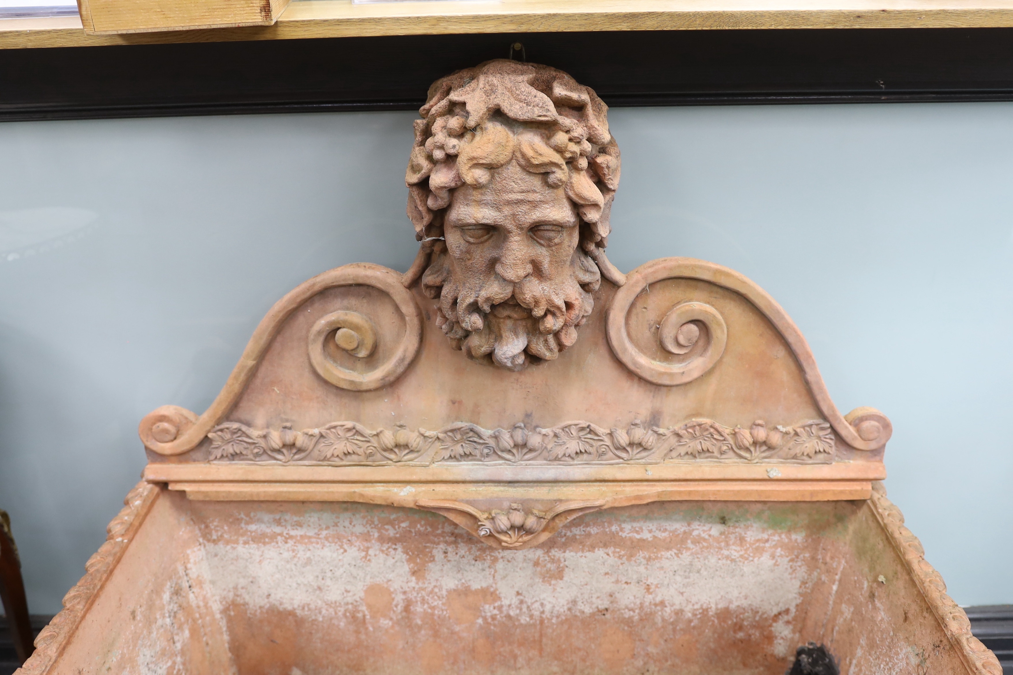 A Victorian style terracotta garden fountain, width 102cm, depth 49cm, height 98cm